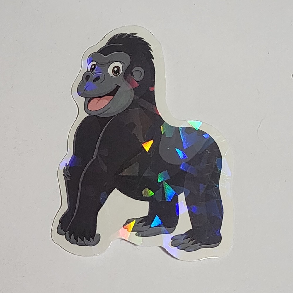 Silverback Gorilla Sticker Decal Cartoon Shiny Holographic Prismatic 2.5 inch